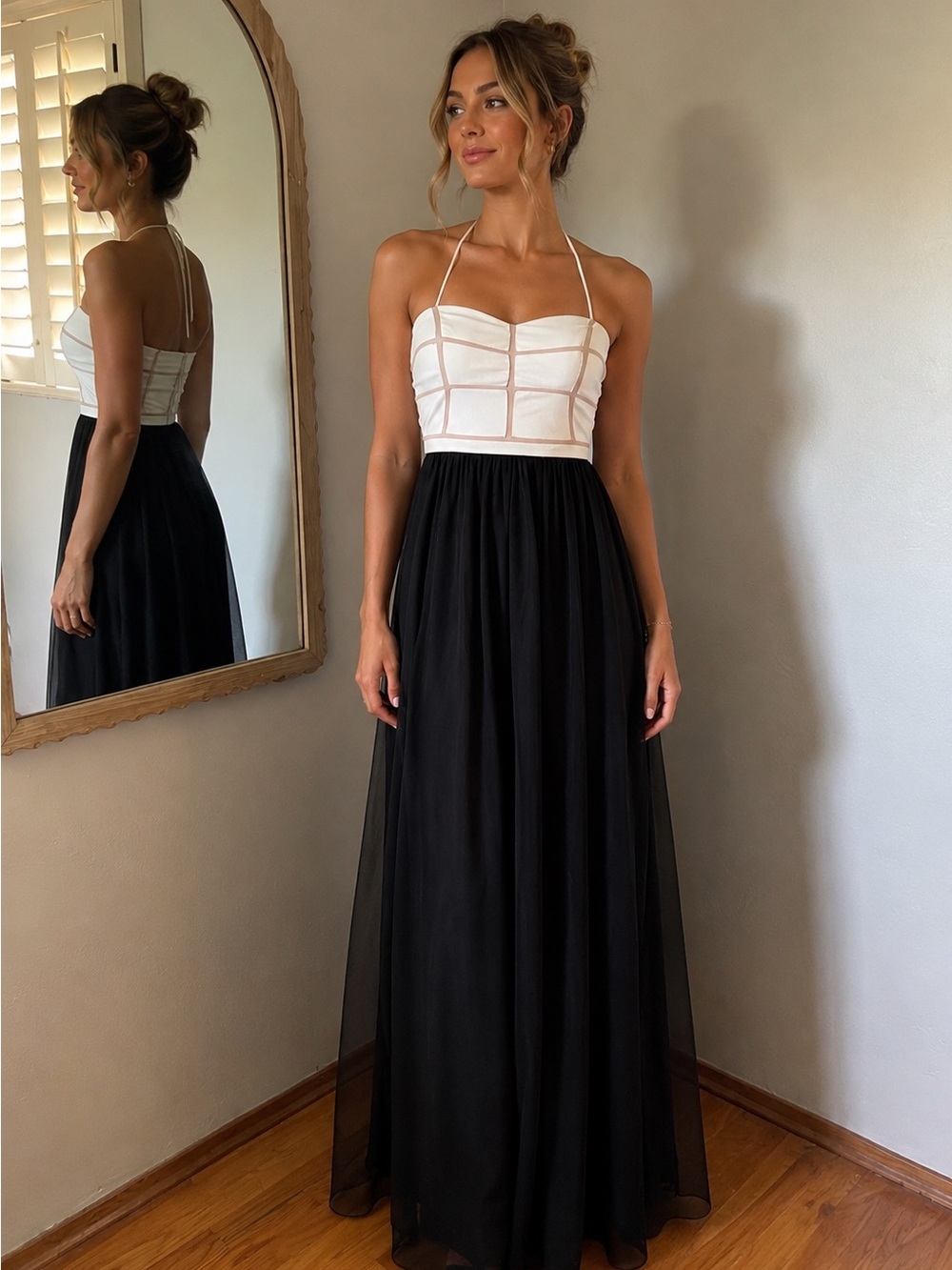JS Collections Black and Cream Two-Tone Maxi Skirt